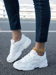Zapatos planos blancos para mujer de punta redonda con encaje, transpirables, simples y casuales para uso en exteriores con estilo - Blanco - Ver 2