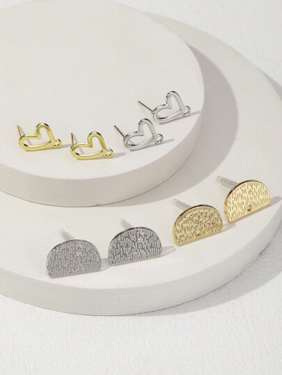 10pcs European And American Fashionable Alloy Semi-Circle Stud Earrings DIY Jewelry Making Material, Hot Selling Stock Wholesale Handmade Plating Geometric Earrings