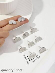 10pcs European And American Fashionable Alloy Semi-Circle Stud Earrings DIY Jewelry Making Material, Hot Selling Stock Wholesale Handmade Plating Geometric Earrings - Multicolor - View 4