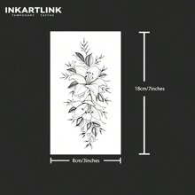 INKARTLINK 花卉半永久纹身 | 草本墨水 | 防水 1-2 周 | 简约精致装饰 | 临时个人假纹身贴纸 - 黑色 - 查看 5