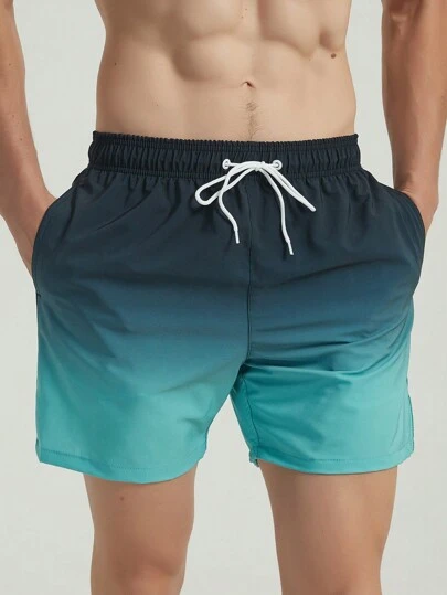 Men's Quick Dry Beach Shorts With Gradient Drawstring, Suitable For Swimming And Other Water Activities, Exercise, Running And Hot Springs Leisure Activities,Hawaiian