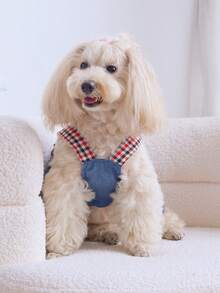 1 pieza de peto vaquero con estampado de estilo campestre francés adecuado para gatos y perros en primavera y verano - Azul - Ver 2