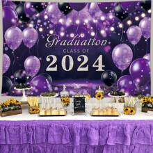 Graduation Decorations Class Of 2024 Purple Grad Party Backdrop Banner, 2024 Congrats Grad Party Decorations, Black Purple Graduation Backdrop Banner - Multicolor - View 1