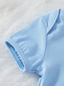 Baby Boy Cartoon Slogan Printed Short Sleeve Bodysuit - Mint Blue - View 3