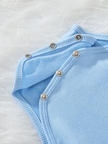 Baby Boy Cartoon Slogan Printed Short Sleeve Bodysuit - Mint Blue - View 5