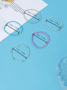 5pcs Handmade Minimalist Heart Decorated Beaded Stretch Bracelet Set For Beach Vacation Party Or Friendship Valentines