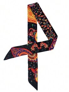 1條2024栩栩如生樹紋印花緞子女士圍巾，多功能手柄包裝，髮帶，領巾 - A - 查看 8