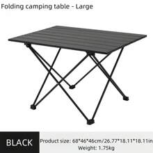 Outdoor Portable Folding Aluminum Table Picnic Camping Barbecue Table Simple Casual Aluminum Plate Table Large, Medium And Small Size - 黑色--大號 - 查看 2