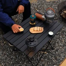 Outdoor Portable Folding Aluminum Table Picnic Camping Barbecue Table Simple Casual Aluminum Plate Table Large, Medium And Small Size - 黑色--大號 - 查看 4