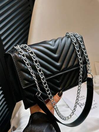 Fashionable High-End Flap Bag With Chain Strap And Quilted Diamond Pattern For Women
