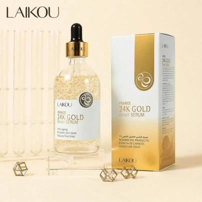 LAIKOU 1瓶莱口24K金蜗牛抗衰老面部精华液，100毫升，修复紧致面部精华，护肤SPA礼品，适合女性、母亲、妻子、姐妹、青少年、女友