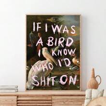 1pc Vintage (Als ik een vogel was, wist ik wie ik zou zijn) Grappige slogan canvas poster, retro toekan oliedruk schilderij canvas muur kunst schilderijen, geschikt voor woonkamer, slaapzaal, slaapkamer, woonkamer, kantoor wanddecoratie, geen frame