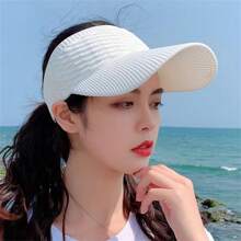 1pc Summer Women's Casual Elastic Knitted Cap, BreathableEmpty Top Sunshade Hat Outdoor Sports Hat Sun Hat Golf Beach Hat Beach Essential