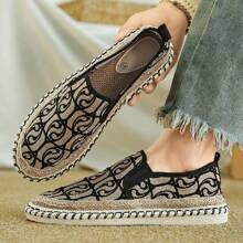 Men's Fashion Casual Sports Shoes Vacation Bohemian Style Embroidery Straw  Fisherman Shoes Cloth Summer Breathable