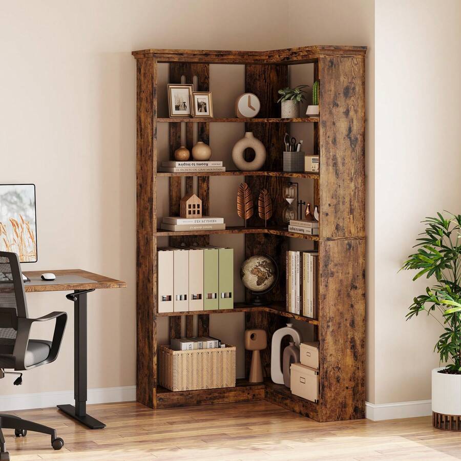 Aazon.co: Tribesigns Corner Shelf, Rustic 5-Tier Wall Corner Bookshelf, Stylish Corner Sall