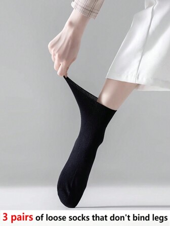 3 pares de calcetines anchos y sueltos para mujer, calcetines casuales transpirables y anti-olor adecuados para embarazadas, piernas hinchadas, de mediana edad y ancianos, calcetines tipo tripulación negros