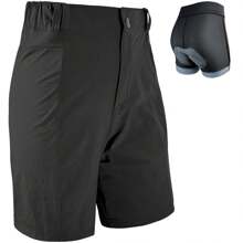 wulibike Quần short đi xe đạp leo núi dành cho nữ 2 trong 1 có đệm đi xe đạp MTB có đệm có túi khóa kéo Quần short đi xe đạp màu đen - màu đen - Xem 2