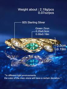 Cici Color 1 chiếc Nhẫn S925 mạ vàng 14k dát Zirconia xanh chất lượng Phong cách linh hoạt tinh tế Nhẫn hình con rắn Thích hợp làm quà tặng/Ngày/Cô dâu/Đám cưới - Vàng - Xem 4