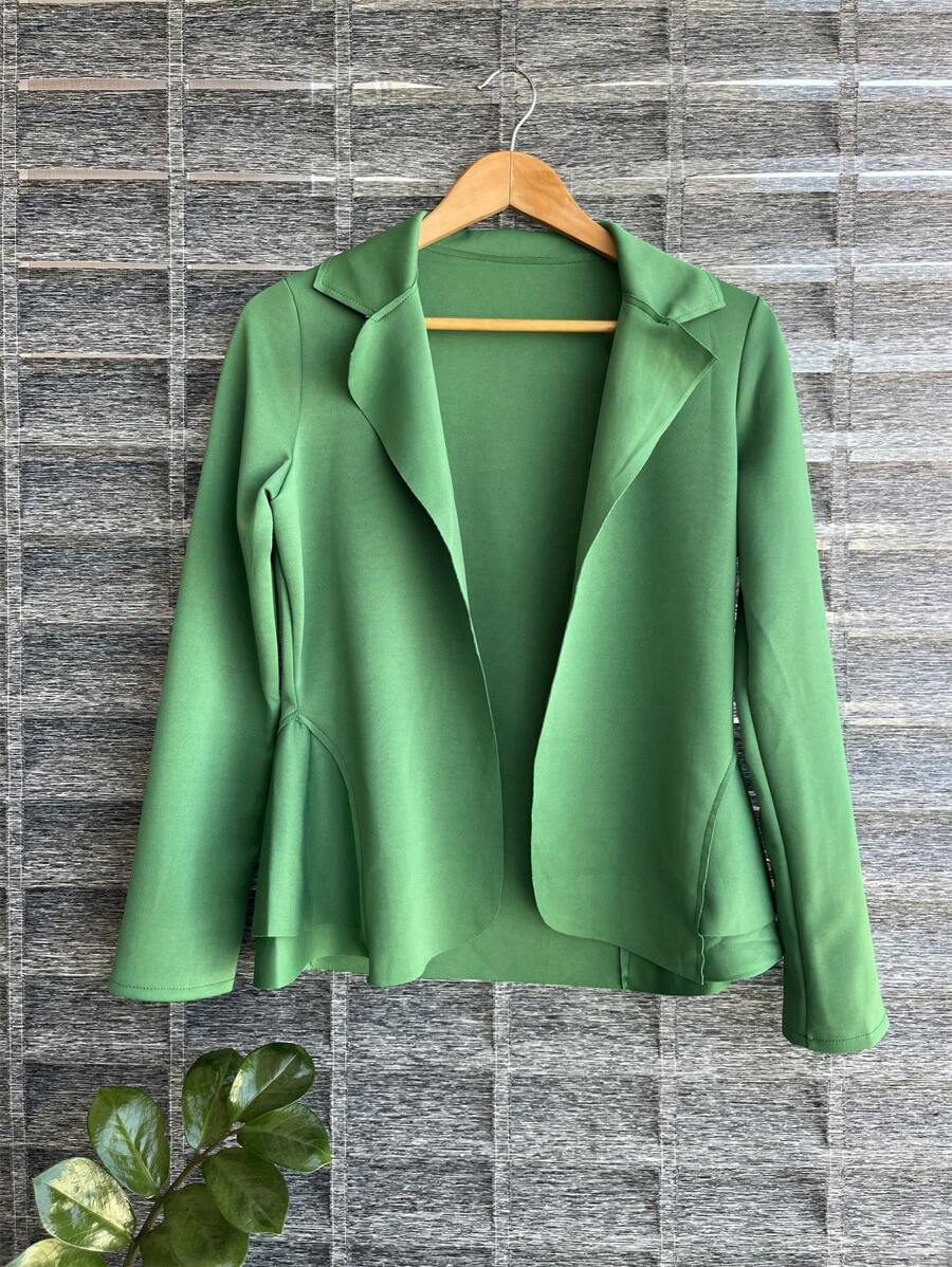 Women's Formal Blazer With Ruffle Details On The Sides, Thick Neoprene Fabric - Green - View 1