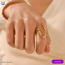 1pza Anillo ajustable diseño irregular elaborado en acero inoxidable 316L - Dorado - Ver 1