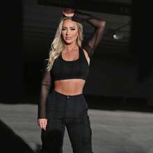 Cargo Pants - High Waisted - Full Length - Black Comfort Fit Versatile Lightweight - Black - View 3