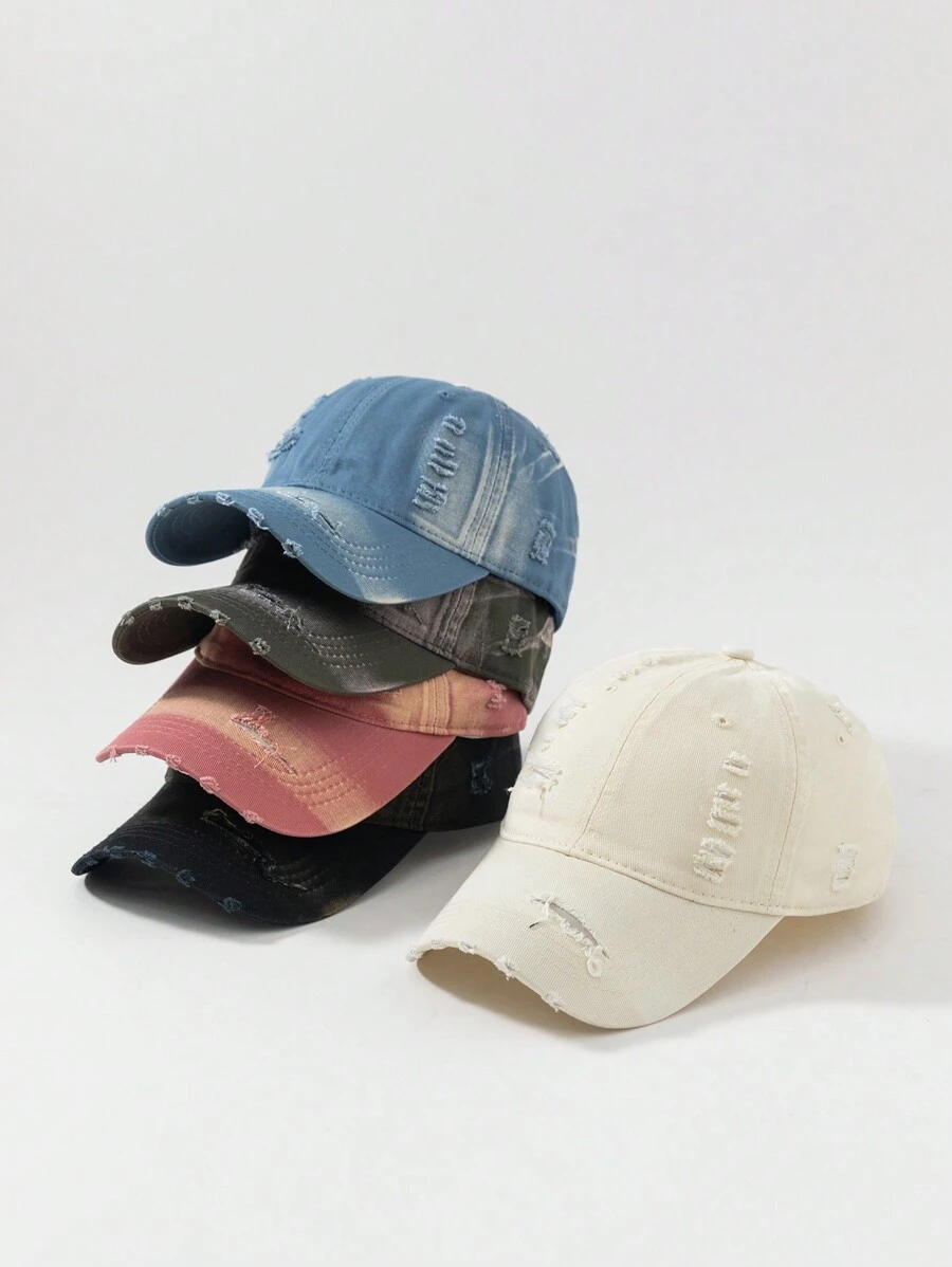 Street 1pc Women's Fashionable Distressed Tie-Dye Washed Out Baseball Cap, Perfect For Daily Wear In Spring And Summer - Multicolor - View 1