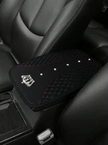 MEIKAXIU 1 Miếng đệm tựa tay ô tô Blingbling có khảm kim cương giả, trang trí vương miện, giả da thêu, đệm điều khiển trung tâm không thấm nước và thoải mái, phụ kiện xe hơi - màu đen - Xem 2