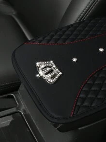 MEIKAXIU 1 Miếng đệm tựa tay ô tô Blingbling có khảm kim cương giả, trang trí vương miện, giả da thêu, đệm điều khiển trung tâm không thấm nước và thoải mái, phụ kiện xe hơi - màu đen - Xem 3