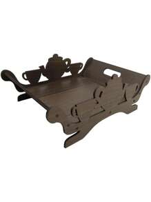 Bandeja Decoração Café Manhã Xícara Bule Marrom 30x20x11 Mdf - Marrom - Visão 1