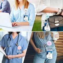 360° Rotatable Alligator Clip Retractable Badge Holder With Multi-Layer Crystal Floral Badge Reel, Suitable For Nurses, Doctors, Office Workers To Show Their ID Name Card Back To School - Multicolor - View 5