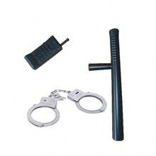 4pcs Halloween Costume Play Toys, Random Style Including Plastic Handcuffs, Walkie-Talkie, Hat And Baton - Black - View 2