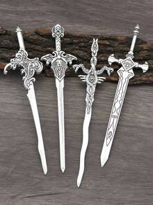 XJYHDY 1 Stück Retro Wikinger Schwert Haarstäbchen, Mithril Schwert Fantasy Haarstäbchen, Heidnischen Haarschmuck, Wikinger Haarstäbchen, Wikinger Haarnadel - Silber - Übersicht 2