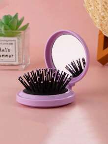 1 pieza Cepillo de pelo plegable y espejo con peine para desenredar y peinar con estilo el cabello, color amarillo mostaza, ideal para viajes. - Púrpura malva - Ver 3