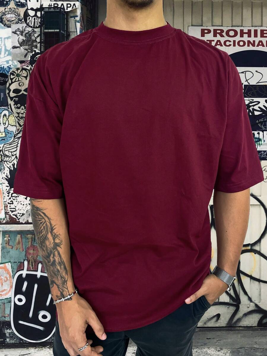 Men T-Shirts - 酒紅色 - 查看 1