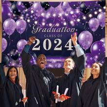 Graduation Decorations Class Of 2024 Purple Grad Party Backdrop Banner, 2024 Congrats Grad Party Decorations, Black Purple Graduation Backdrop Banner - Multicolor - View 4