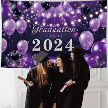Graduation Decorations Class Of 2024 Purple Grad Party Backdrop Banner, 2024 Congrats Grad Party Decorations, Black Purple Graduation Backdrop Banner - Multicolor - View 5