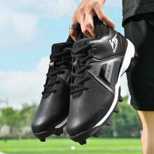 Men's Football Game Special Shoes - Multifunctional Anti-Skid AG Studs Sole, Lightweight Breathable Classic Black Leather Surface, Lace-Up Design Helping For University Athletic And Team Victory