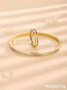 2pcs/set Fascinating Stainless Steel Square Bangle Ring For Women Daily Star Style Decoration - Gold - View 4