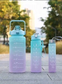 1pc 280ml/750ml/2000ml Large Capacity Purple Gradient PC Water Bottle, With Sticker Sports And Fitness Portable Straw Cup, For Home And Travel Outdoor Use - Hot Pink - View 13