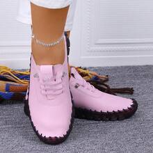 Zapatos planos informales para mujer con detalles de costura, empeine bajo, cómodos y ligeros, adecuados para todas las estaciones - Rosa - Ver 3