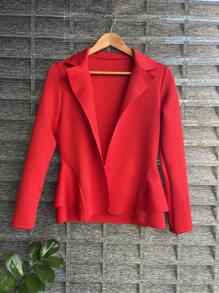 Women's Formal Blazer With Ruffle Details On The Sides, Thick Neoprene Fabric - Red - View 2