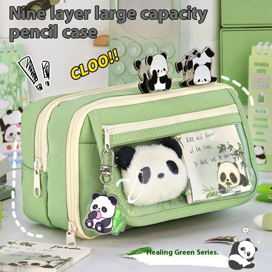 1个新款9层大容量铅笔盒，可爱女生设计，适合初高中学生，超大容量返校礼物 - 彩色 - 查看 1