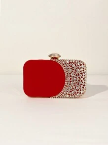 Elegante bolso de mano con brillo de terciopelo mini y pedrería para mujer