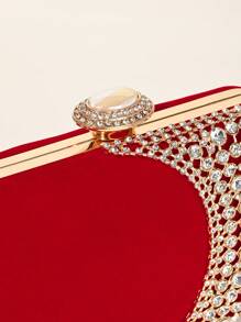 Elegante bolso de mano con brillo de terciopelo mini y pedrería para mujer