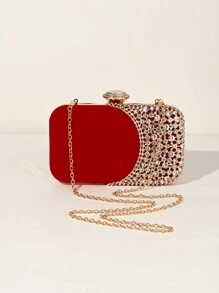 Elegante bolso de mano con brillo de terciopelo mini y pedrería para mujer