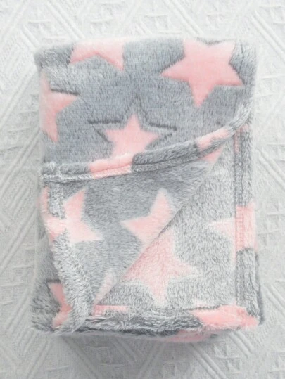 1件星形图案绒毛法兰绒婴儿毯，超柔软轻便，男女通用，便携式婴儿包巾，适用于婴儿推车，毛茸茸的，温暖舒适，适合男孩女孩