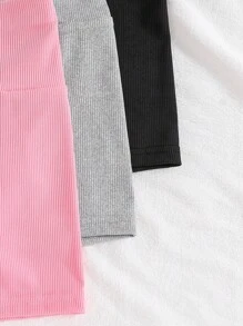 年輕女孩3入組純色高腰短褲套裝 - 彩色 - 查看 5