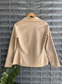 Women's Formal Blazer With Ruffle Details On The Sides, Thick Neoprene Fabric - Beige - View 2