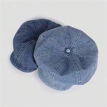Mũ hình bát giác denim, Mũ beret chống nắng đầu to, Mũ nâng mặt phong cách cổ điển - Màu xanh hải quân - Xem 2