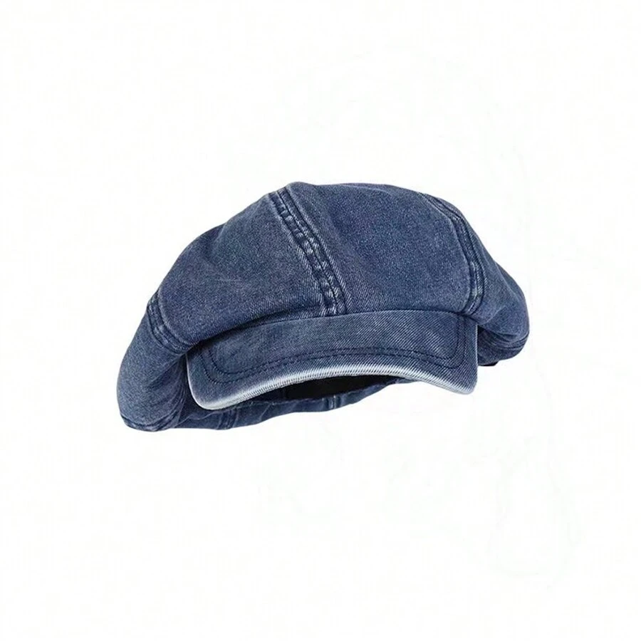 Mũ hình bát giác denim, Mũ beret chống nắng đầu to, Mũ nâng mặt phong cách cổ điển - Màu xanh hải quân - Xem 1